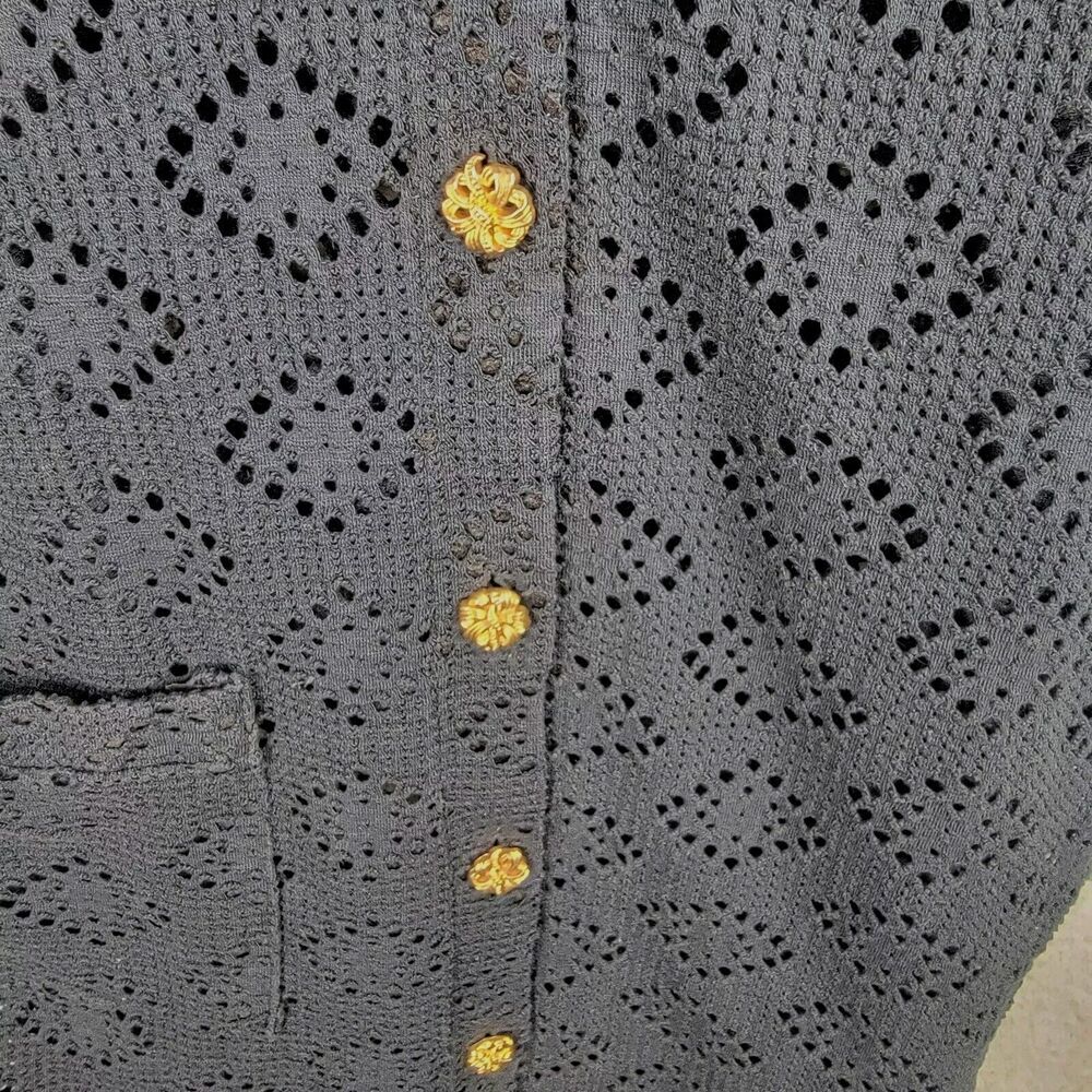 R & R Sport Swim Cover Up Women S Black Crochet Metal Buttons Beach Boho Vintage - Picture 7 of 16
